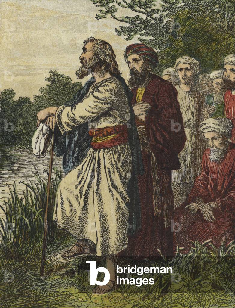 David and his friends retreating from Absalom (colour litho)