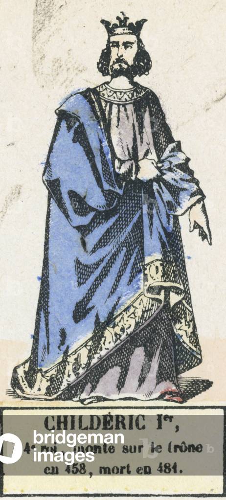 Childeric Ier, 4e roi, monte sur le trone en 458, mort en 481 (coloured engraving)