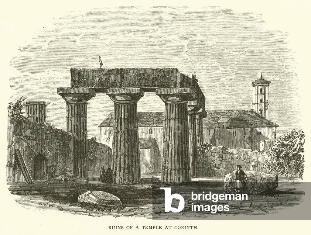 Ruins of a temple at Corinth (engraving)