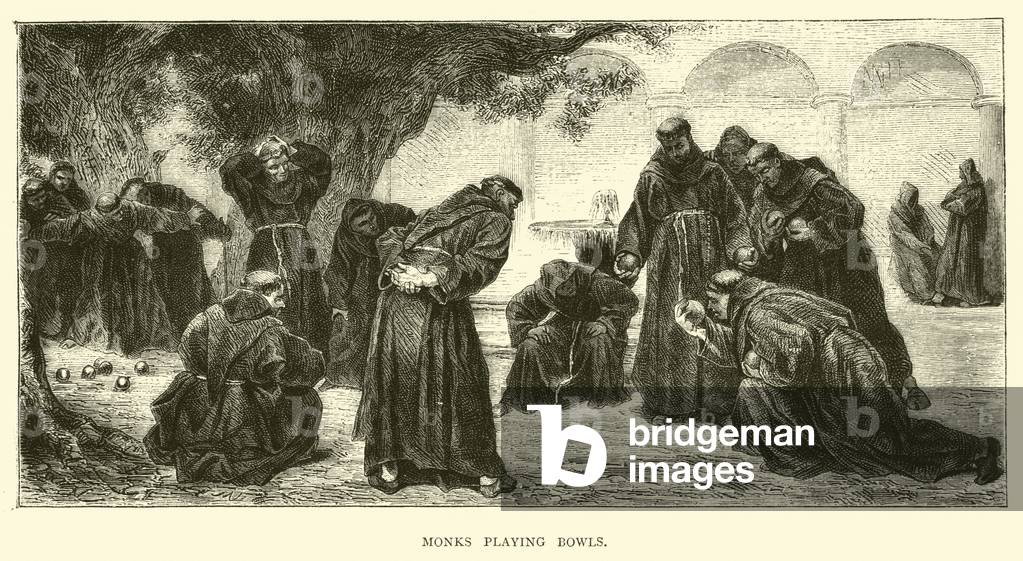 Monks playing bowls (engraving)