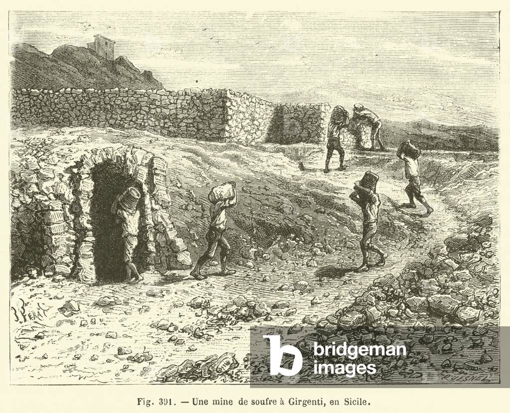 Une mine de soufre a Girgenti, en Sicile (engraving)