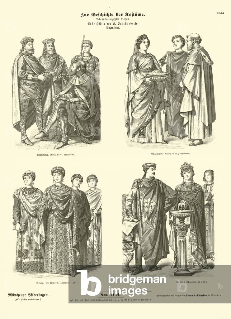 Byzantine costumes, first half of 6th Century (engraving)