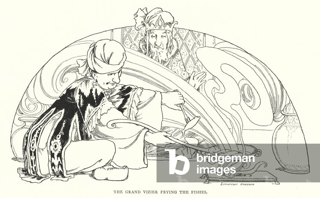 The grand vizier frying the fishes (engraving)