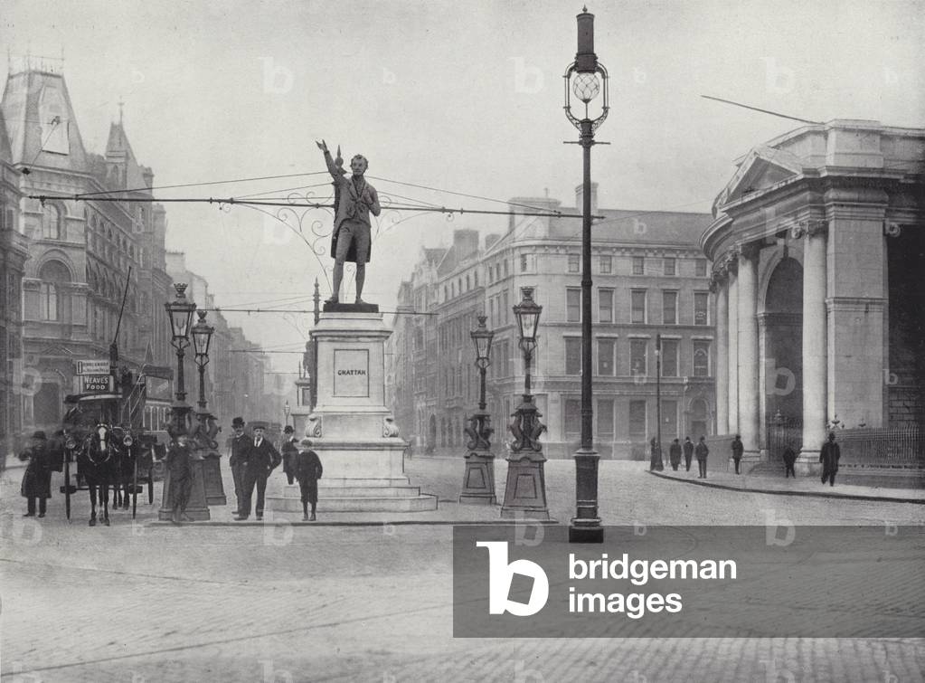 College Green, Dublin, with the Grattan Statue (b/w photo)