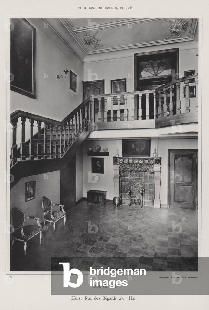 Luik (Liege), Huis, Rue des Begards 27, Hal (b/w photo)