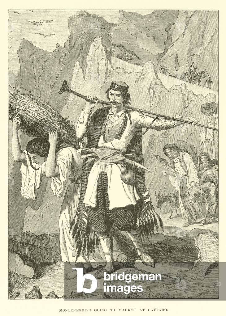 Montenegrins going to market at Cattaro (engraving)