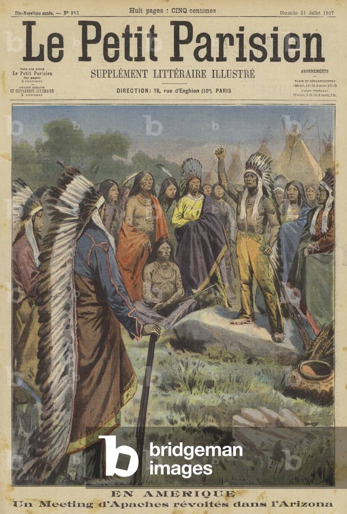 Meeting of Apaches revolting in Arizona (colour litho)