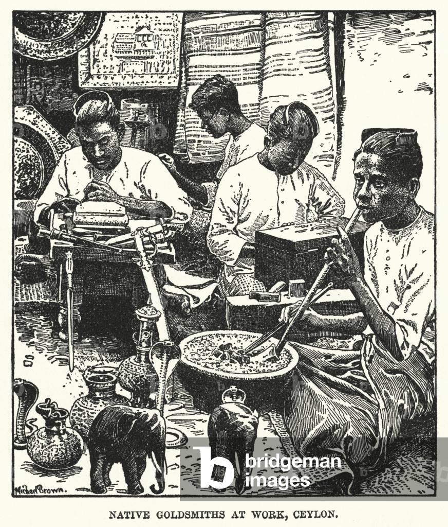Native Goldsmiths at Work, Ceylon (litho)