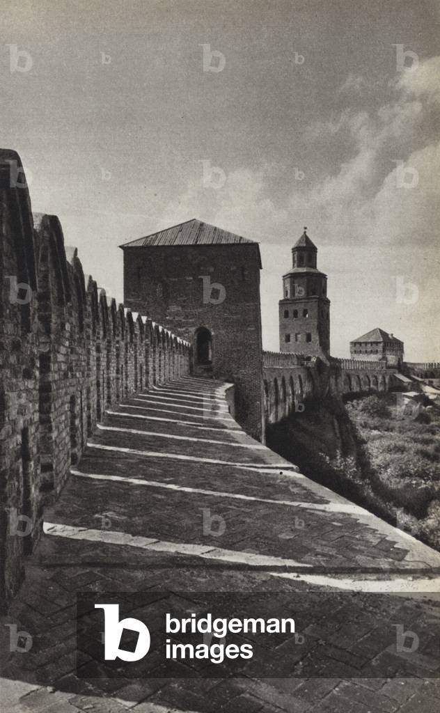 USSR circa 1960: The ancient Kremlin, Novgorod (b/w photo)