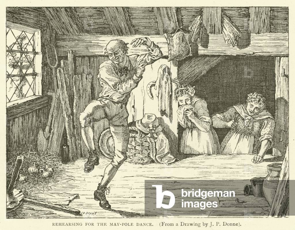 Rehearsing for the May-pole dance (engraving)