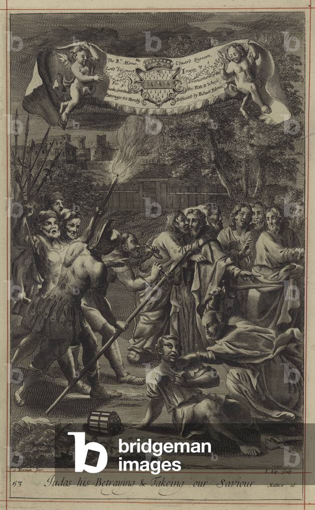 Judas his betraying and takeing our Saviour (engraving)