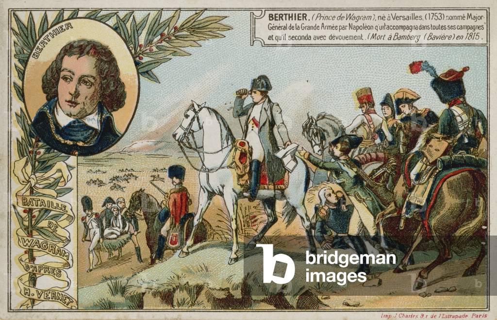 Trade card with an image depicting the Battle of Wagram (chromolitho)