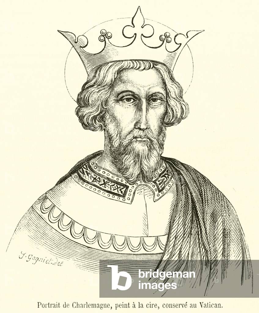 Portrait de Charlemagne, peint a la cire, conserve au Vatican (engraving)