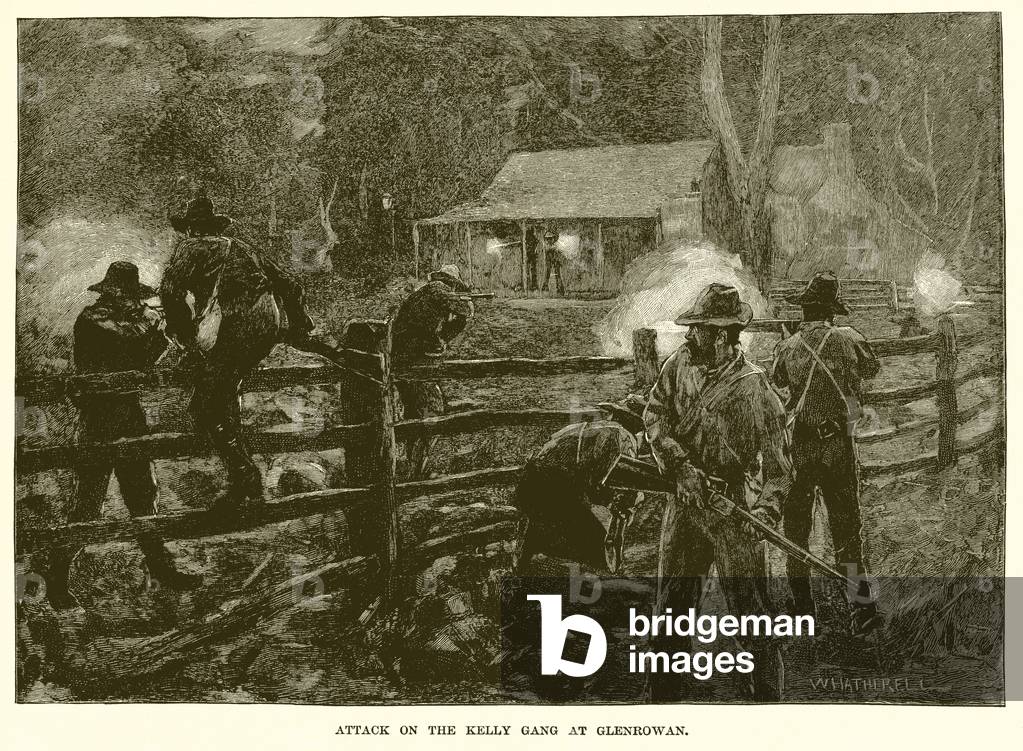 Attack on the Kelly Gang at Glenrowan (engraving)