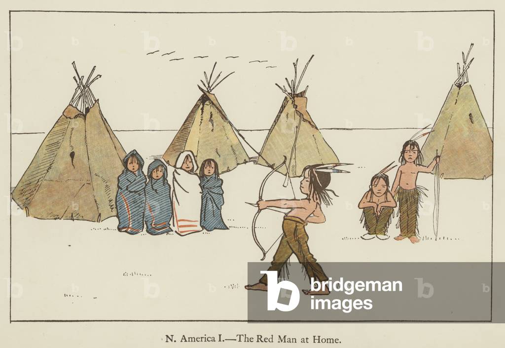North America, the Red Man at home (colour litho)