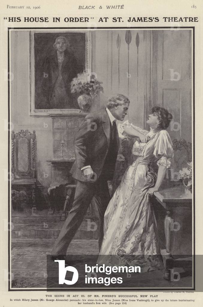 English actors George Alexander and Irene Vanbrugh in a profuction of Arthur Wing Pinero's play His House in Order at St James's Theatre, London (litho)