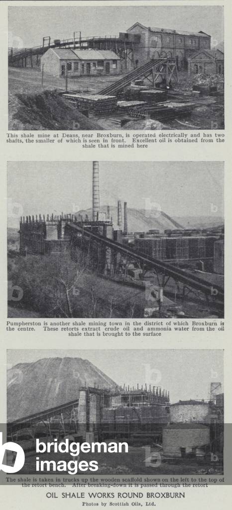 Oil shale works round Broxburn (b/w photo)
