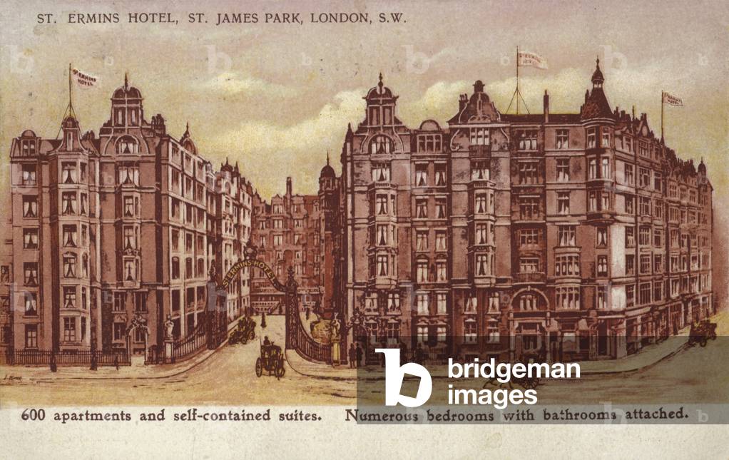 St Ermins Hotel, St James Park, London, South West (colour litho)