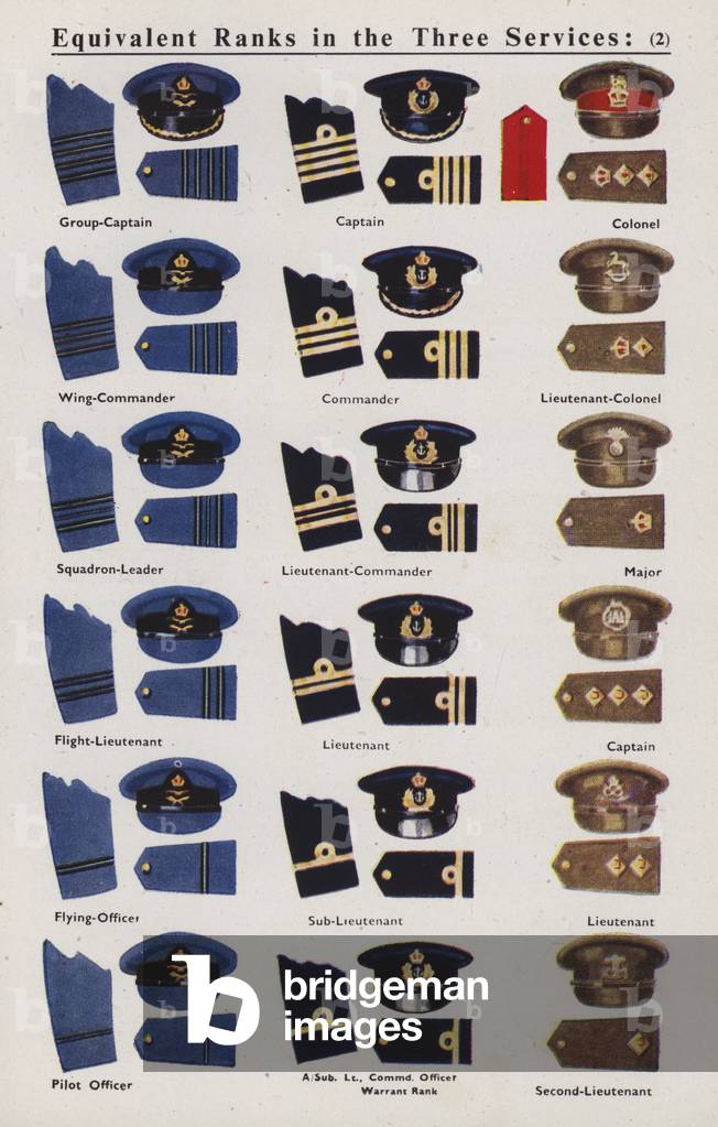 Equivalent ranks in the three services (colour litho)