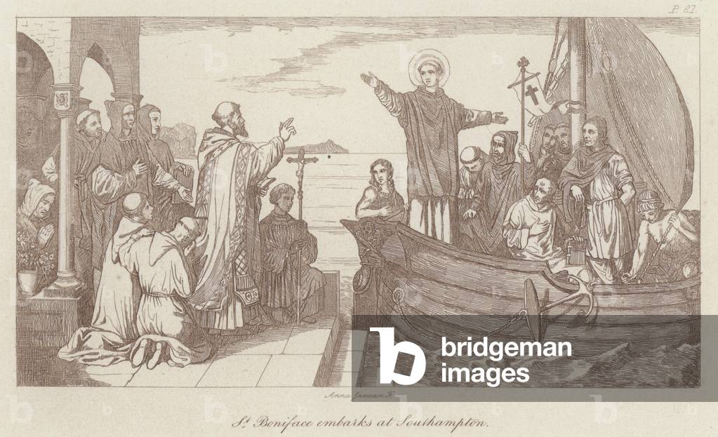 St Boniface embarks at Southampton (engraving)