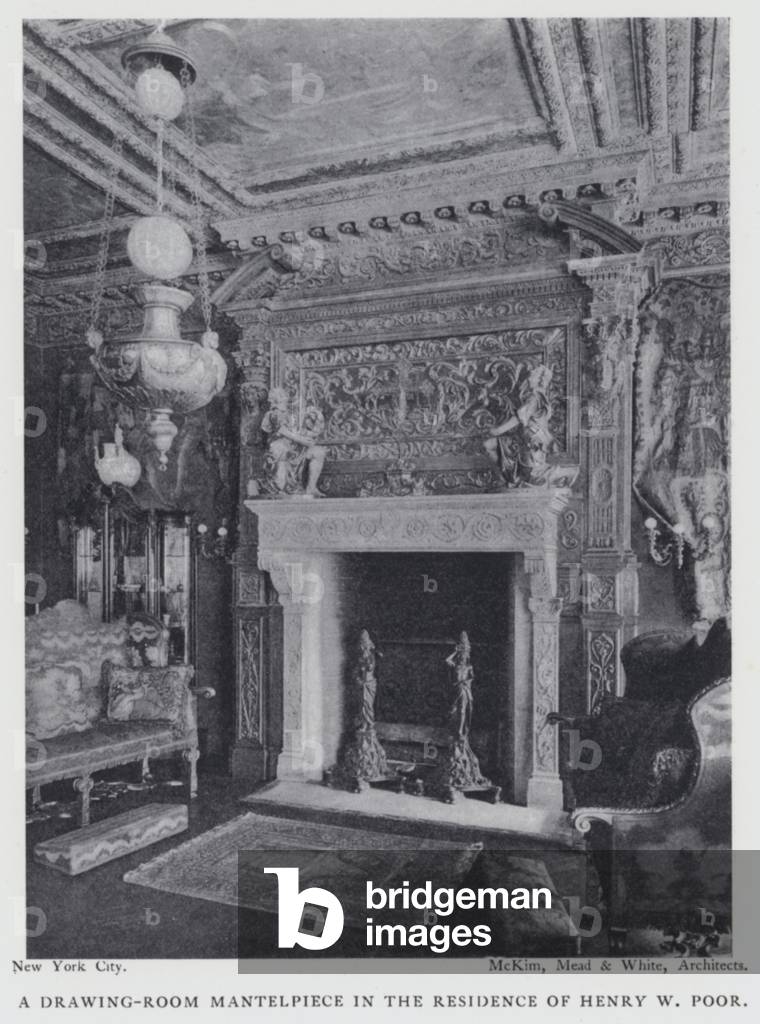 A Drawing-Room Mantelpiece in the Residence of Henry W Poor (b/w photo)