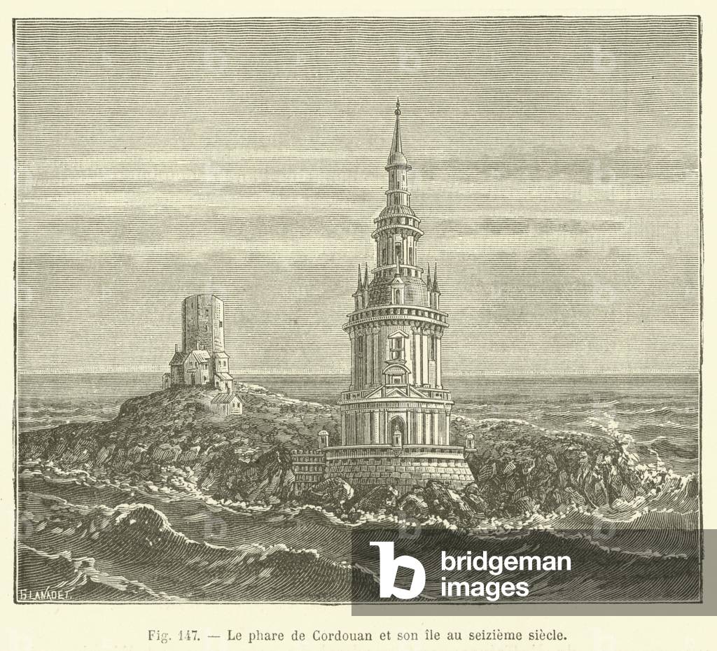 Le phare de Cordouan et son ile au seizieme siecle (engraving)