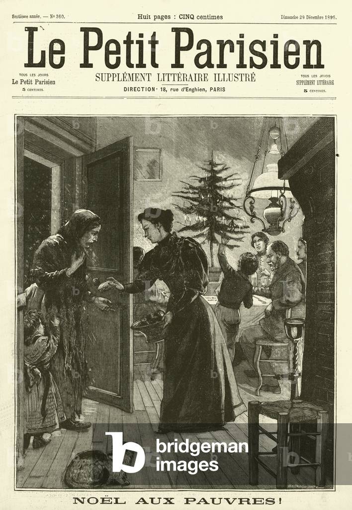 Giving to the poor at Christmas (engraving)