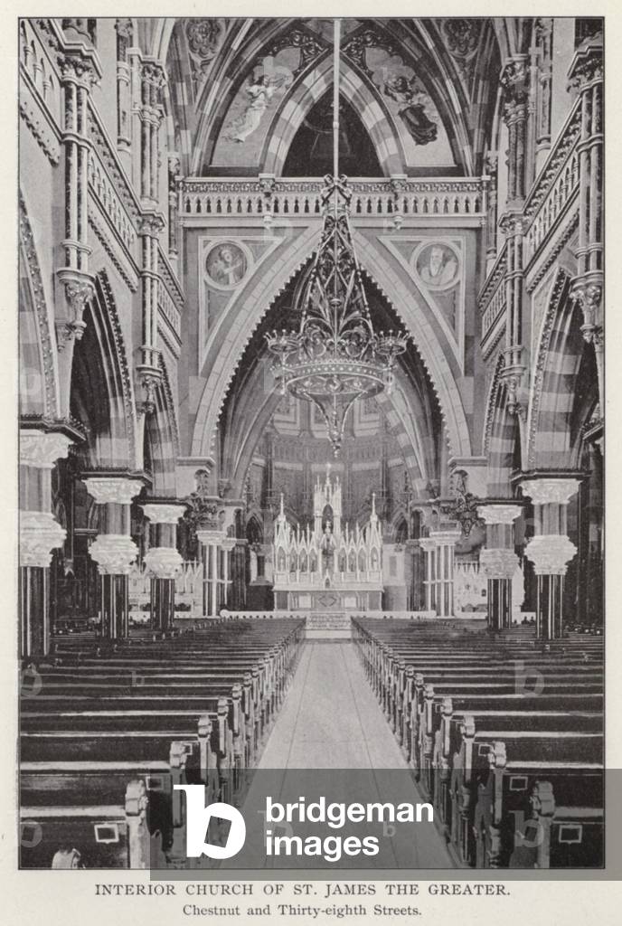 Philadelphia: Interior Church of St James the Greater, Chestnut and Thirty-eighth Streets (b/w photo)