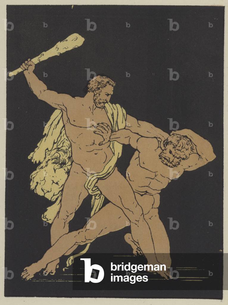 Hercules and Cacus (colour litho)