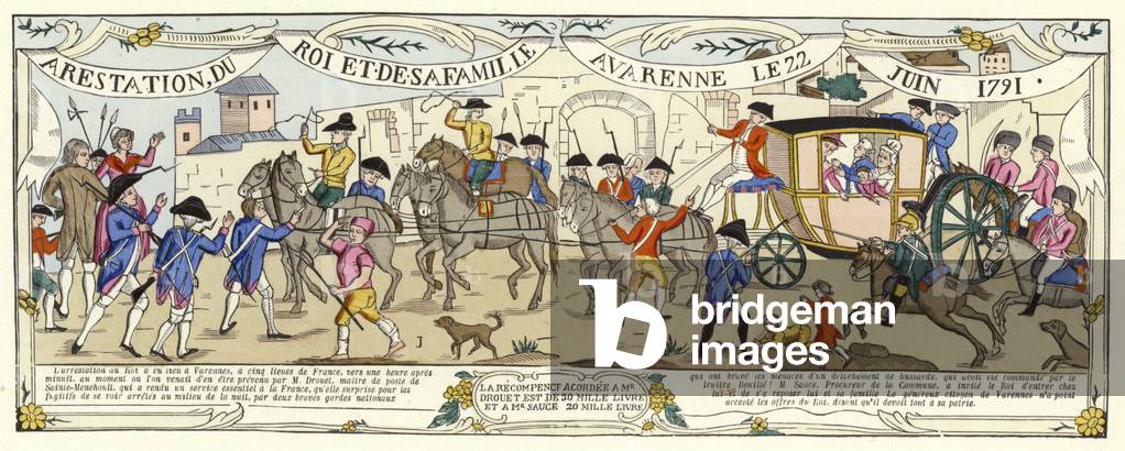 The arrest of Louis XVI of France and his family, Varennes, 22 June 1791 (colour litho)