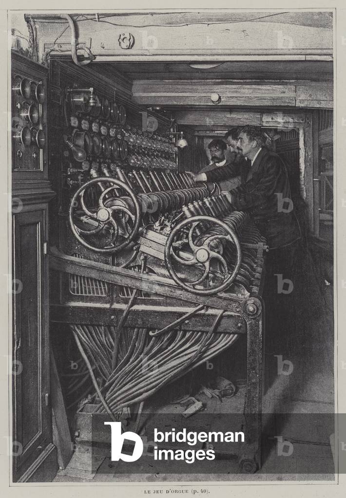 Playing the organ at the Paris Opera (b/w photo)