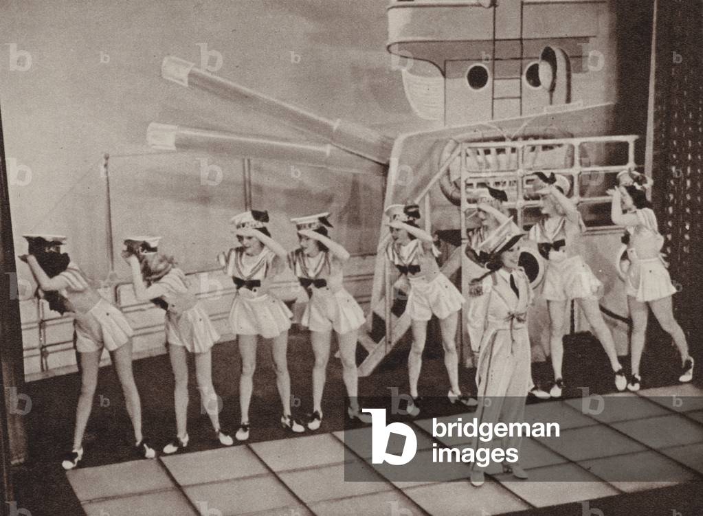 A naval themed performance at the Windmill Theatre in London's West End during the Blitz, World War II (b/w photo)