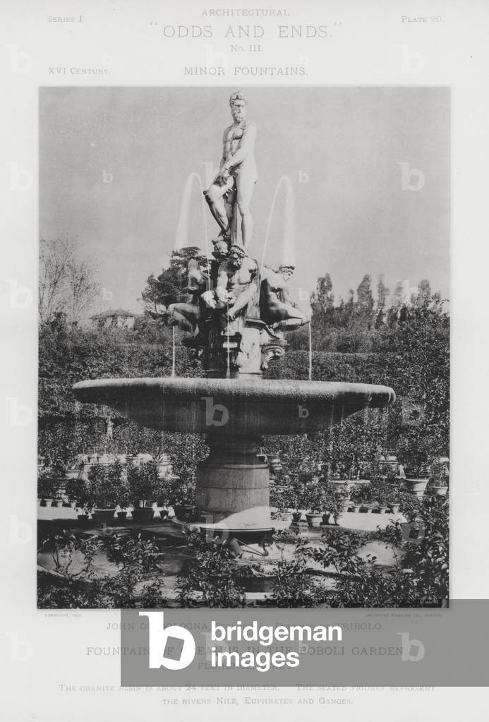 Fountain of Oceanus, in the Boboli Garden, Florence, Italy (b/w photo)