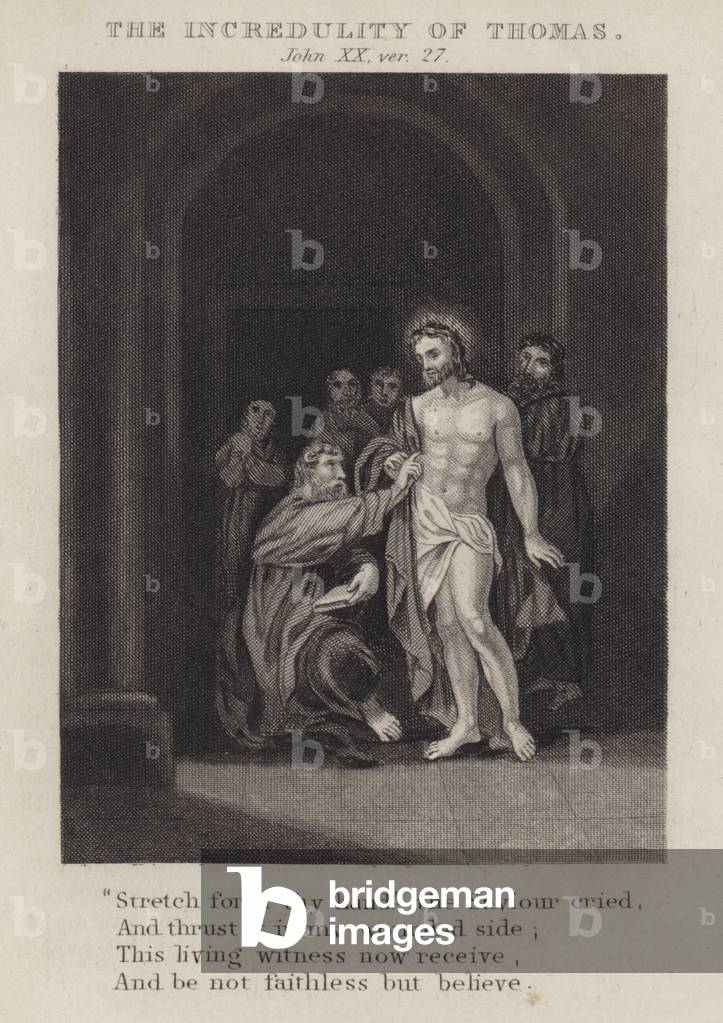 The incredulity of Thomas, John XX, ver 27 (engraving)