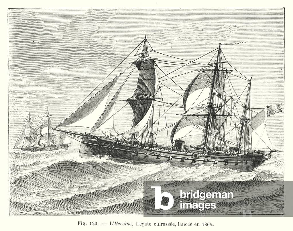 L'Heroine, fregate cuirassee, lancee en 1864 (engraving)