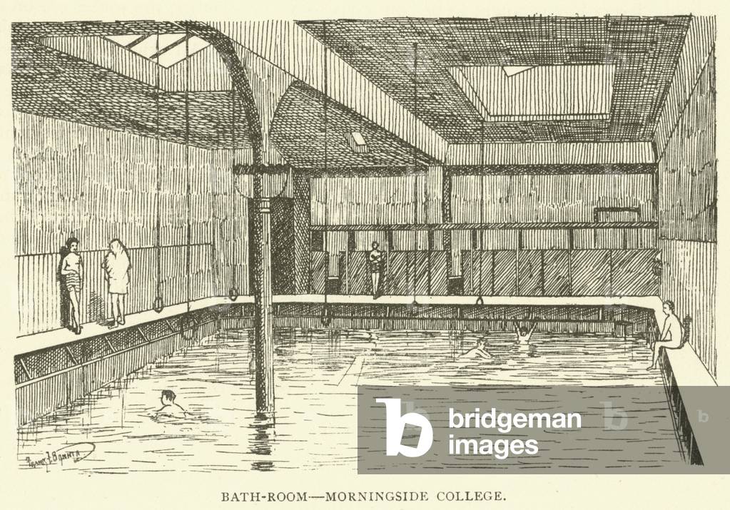 Bath-room, Morningside College (engraving)