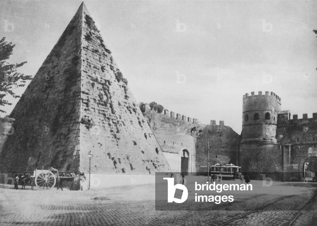 Roma / Rome: Porta Paola e Piramide di C Cestio (b/w photo)