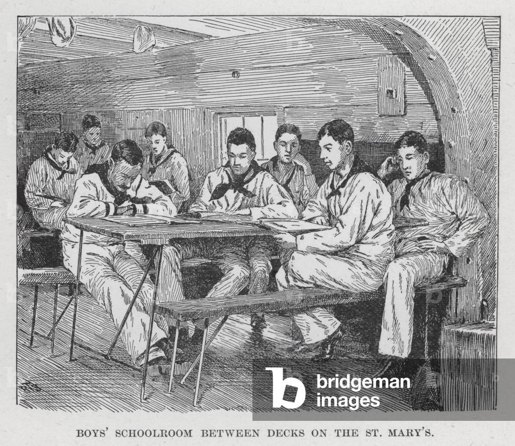 Boys' Schoolroom between Decks on the St Mary's (litho)
