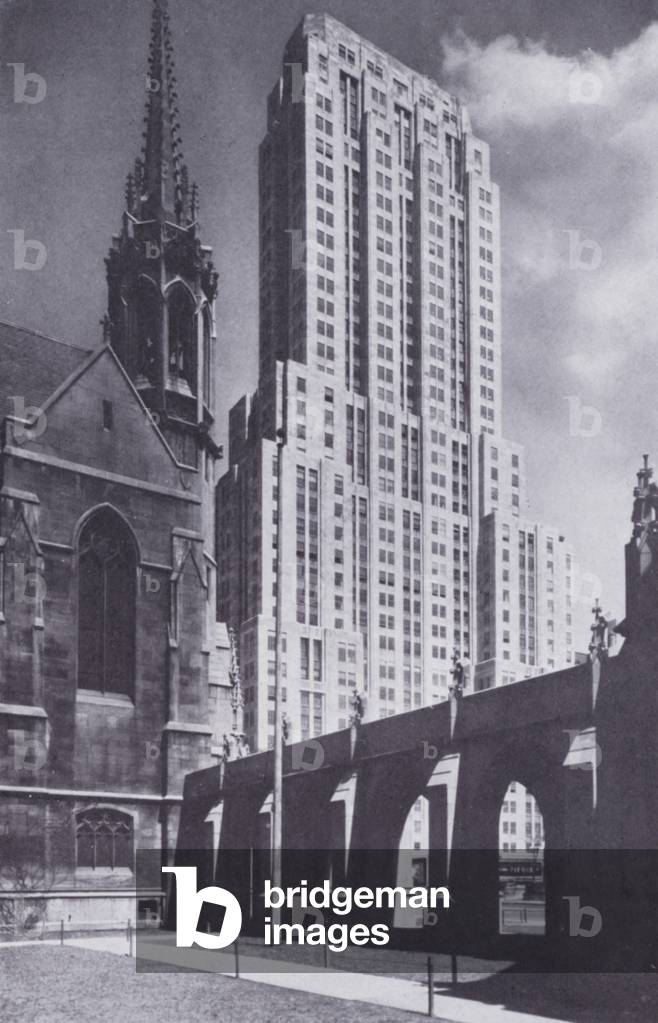 Chicago: The Palmolive Building, from Fourth Presbyterian Church (b/w photo)