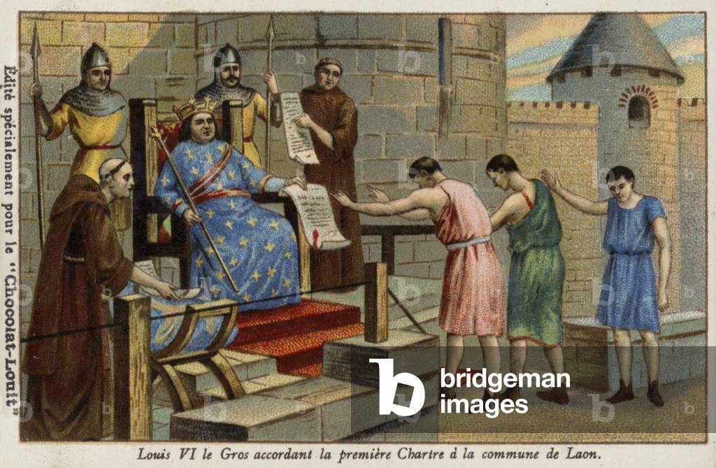 King Louis VI of France granting the first charter to the town of Laon, 1128 (chromolitho)