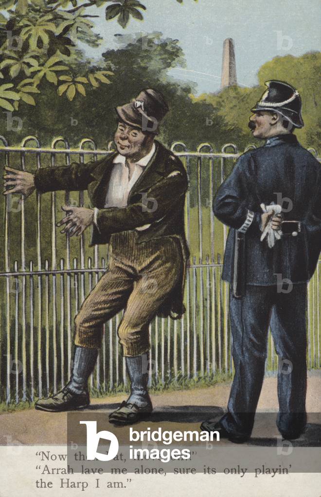 Policeman and Irish drunk (colour litho)