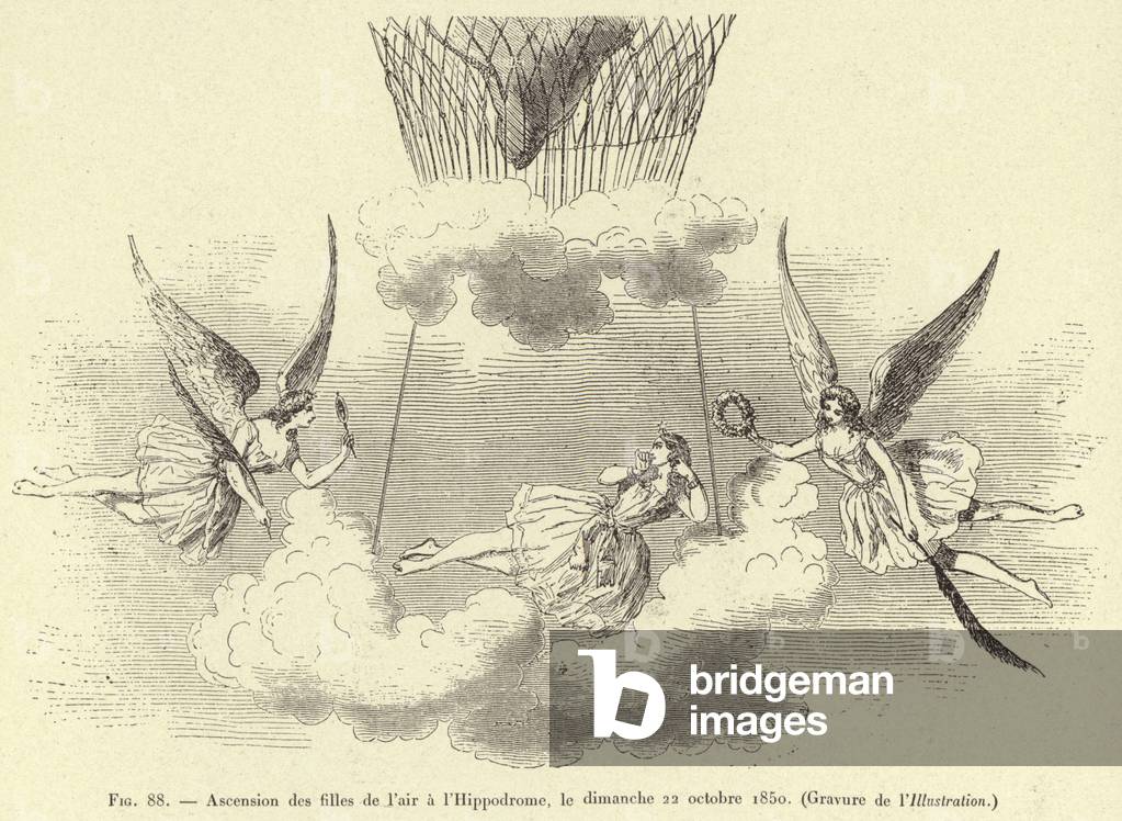 Ascension des filles de l'air a l'Hippodrome, le dimanche 22 octobre 1850, (Gravure de l'Illustration) (engraving)