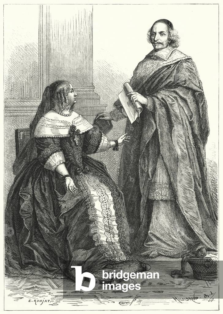 Anne of Austria, regent of Louis XIV of France, and Cardinal Mazarin, France's chief minister, 17th Century (engraving)