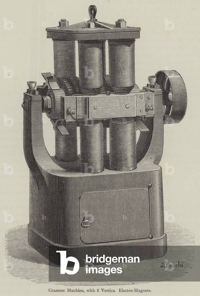 Gramme Machine, with 8 Vertical Electro-Magnets (engraving)