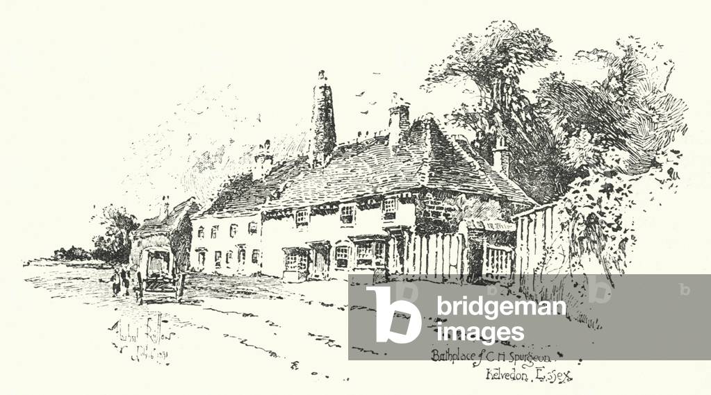 Birthplace of C H Spurgeon, Kelvedon, Essex (engraving)