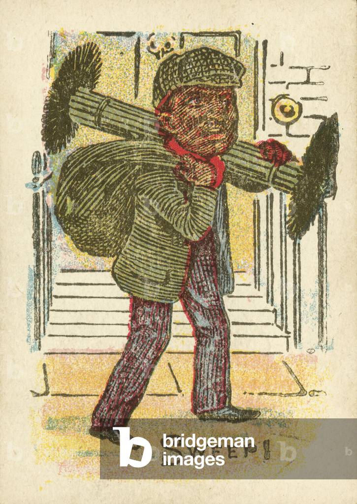 Chimney sweep with his brushes (colour litho)