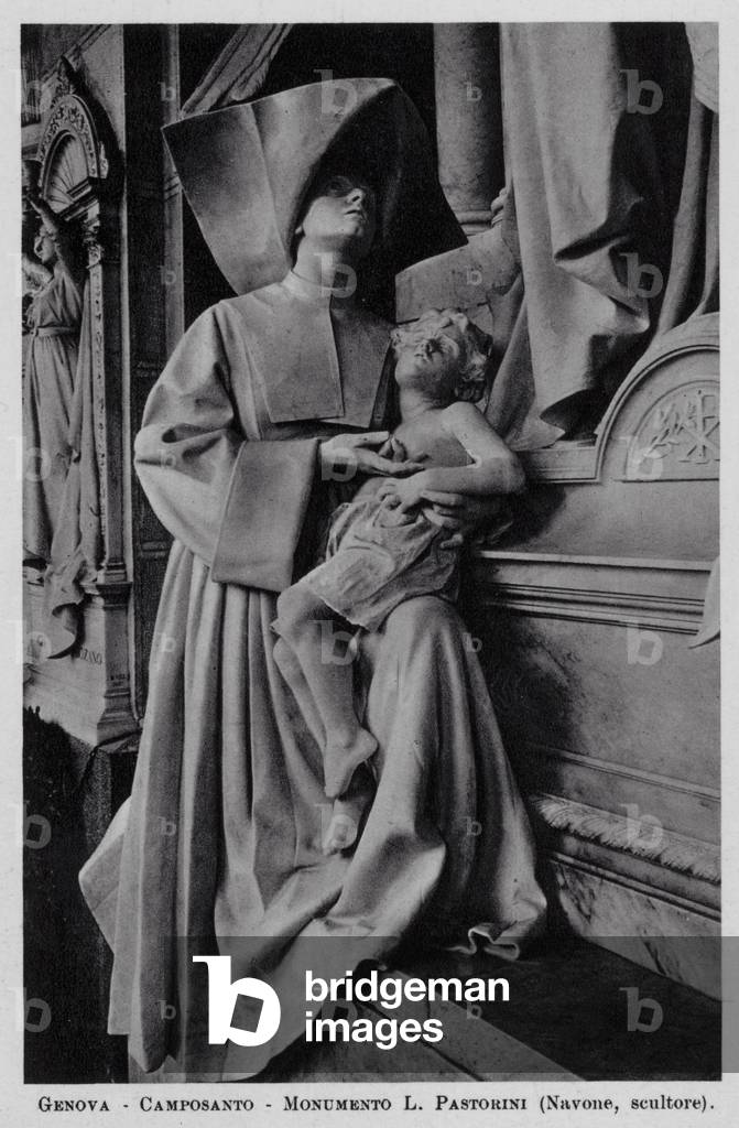 Genova, Camposanto, Monumento L Pastorini (b/w photo)
