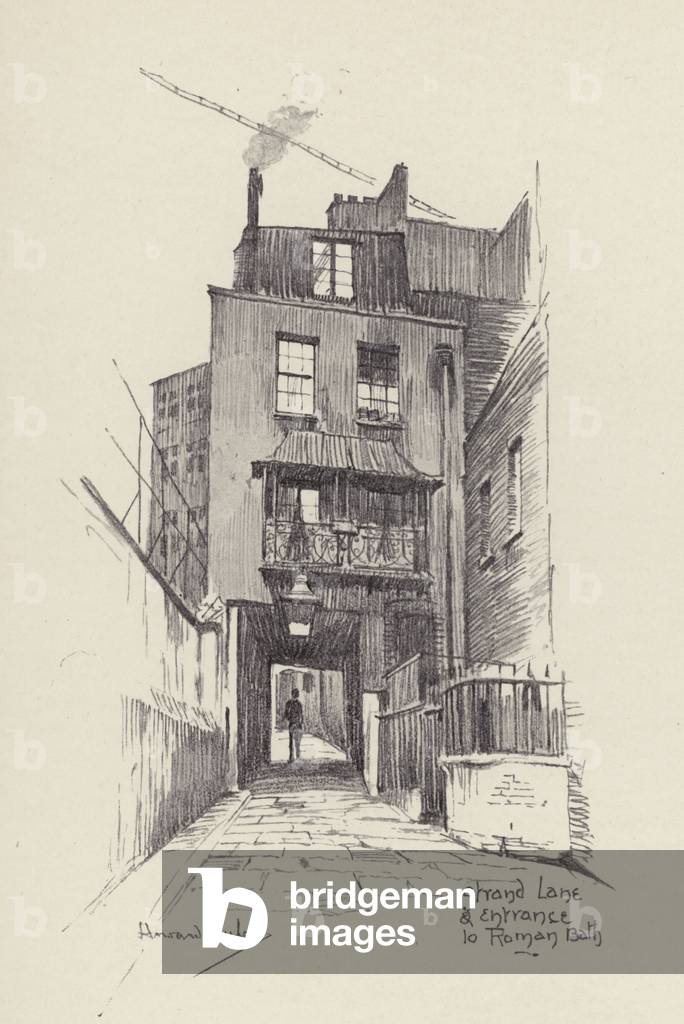 Strand Lane and Entrance to Roman Bath (litho)