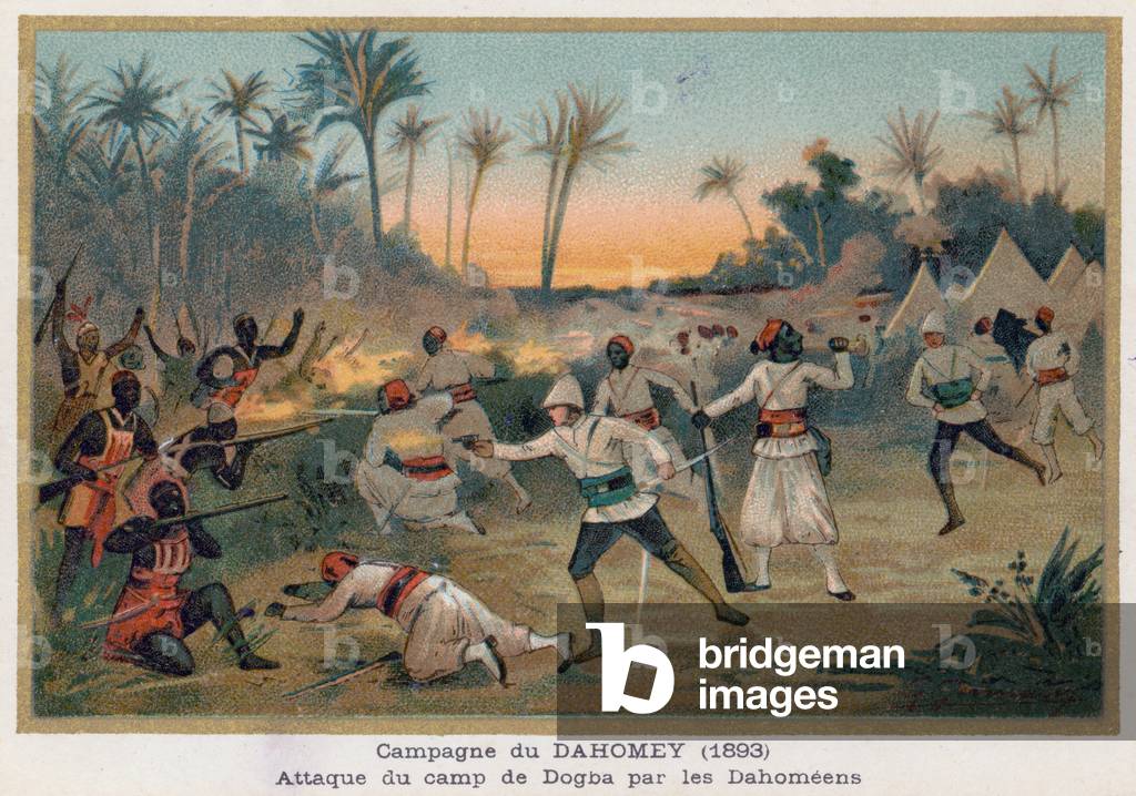 Dahomeans Attack the Dogba Camp (chromolitho)