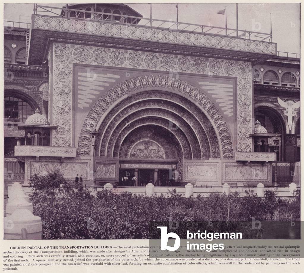 Chicago World's Fair, 1893: Golden Portal of the Transportation Building (b/w photo)